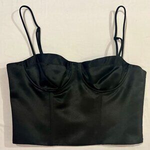 Womens Gianni Bini Black Sleeveless Satin Cropped Zip Down Top Size 4
